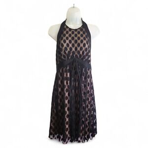 Maggy London Illusion Halter Dress‎ Black Polka Dot Lace 10P NWT Wednesday Adams
